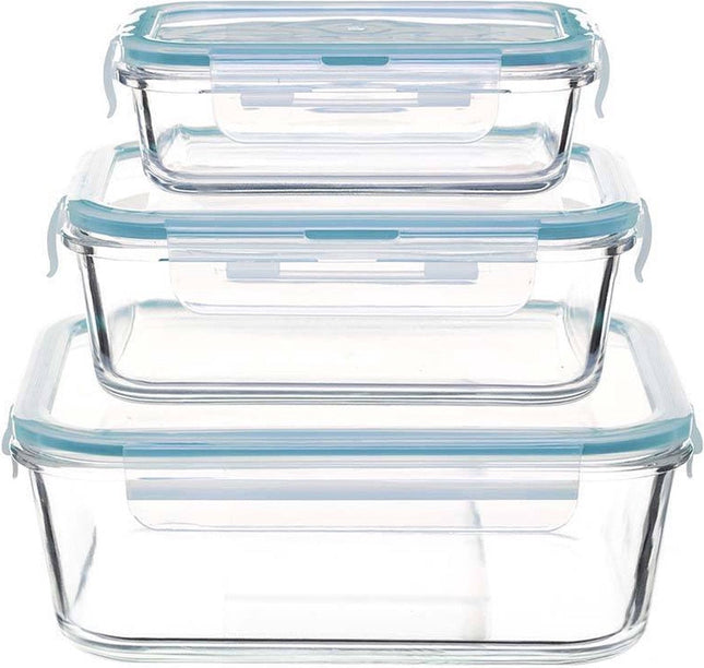 Glazen vershoudbakjes set van 3 stuks met clipdeksels – vaatwasserbestendig