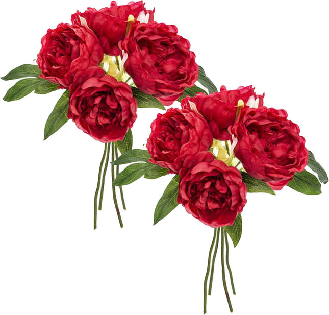 Atmosphera pioenrozen kunstbloemen – boeket van 8 rode bloemen, 30 cm