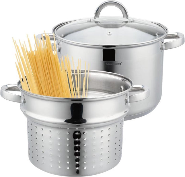 Klausberg 7738 kookpan met pasta-inzet – 2-delig, RVS, Ø 24 cm, 7,5 liter