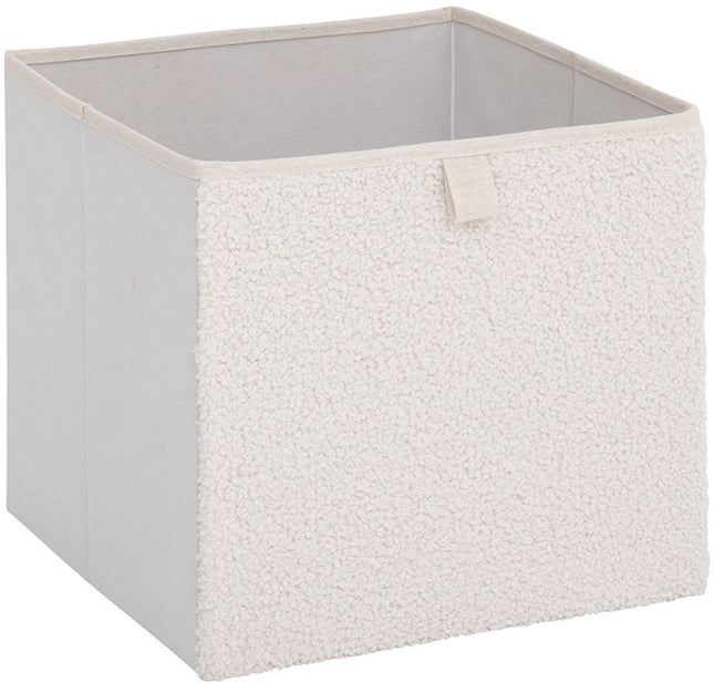 5Five opbergmand met teddystof – wit, opvouwbaar, 31 x 31 x 31 cm