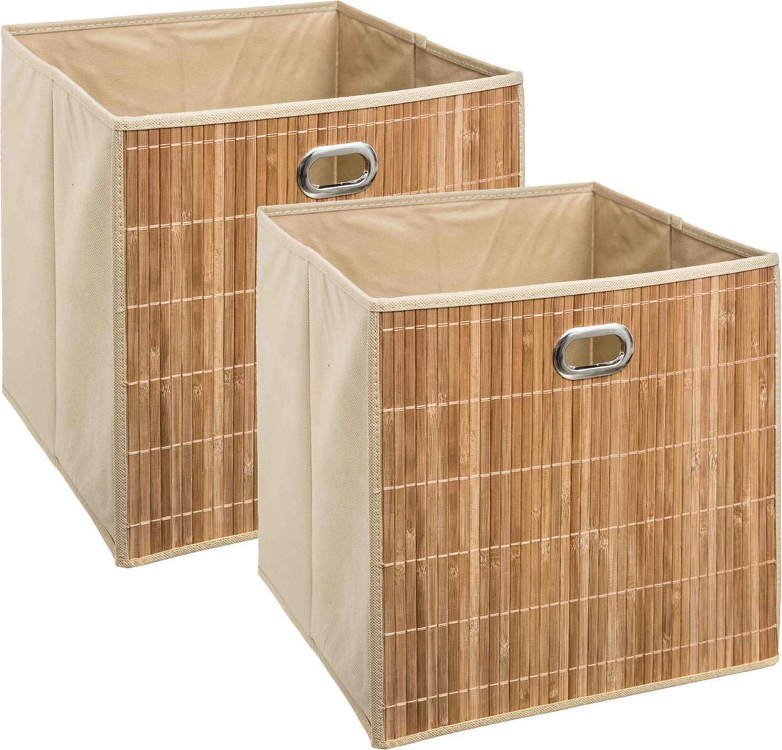 5Five Panier de rangement/panier de placard - 6x - beige - lin/bambou - 31 x 31 x 31 cm - 29 litres - Paniers pour étagères modulables