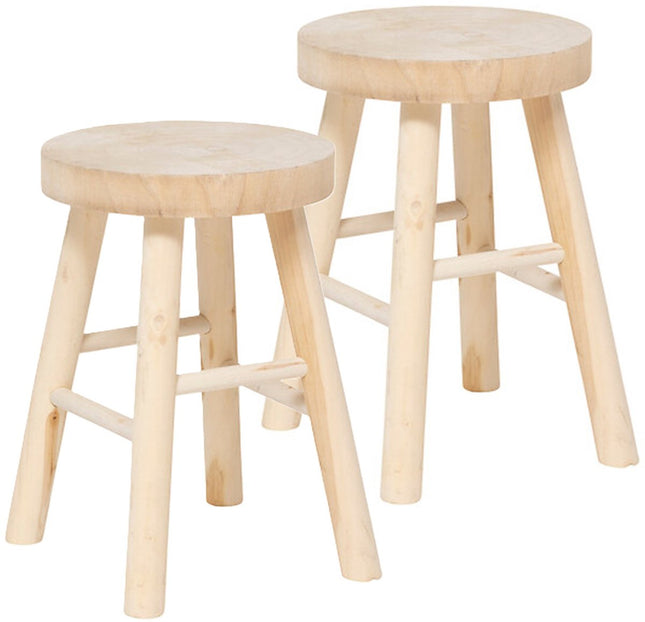 Atmosphera Woody bijzetkrukje – set van 2, paulowniahout, Ø 28 x 41 cm