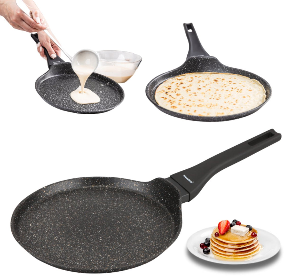 Klausberg KB-7957 Pannenkoekenpan 24 cm | Marmer Anti-aanbaklaag | Geschikt voor Inductie | Zwart | Crepepan