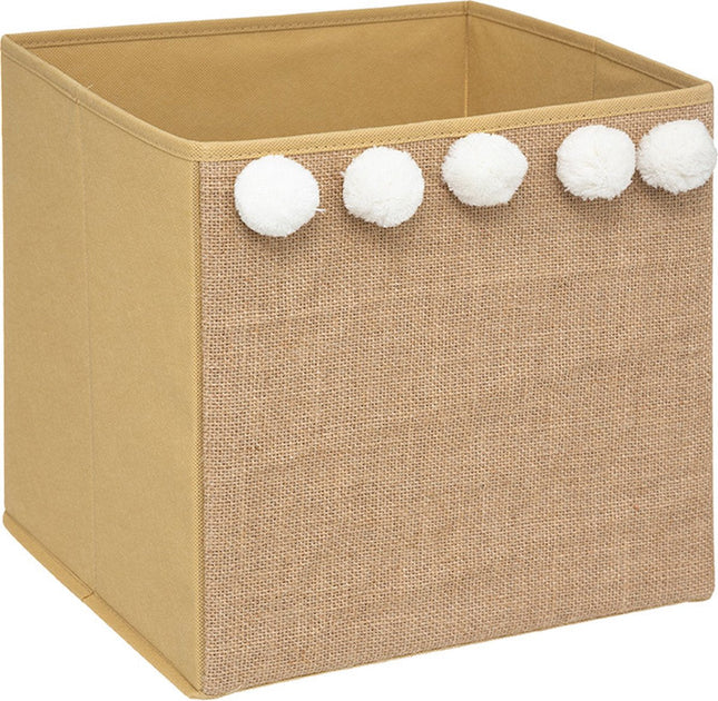 Atmosphera kindermand opvouwbaar 29 x 29 cm – bruin jute met pompons