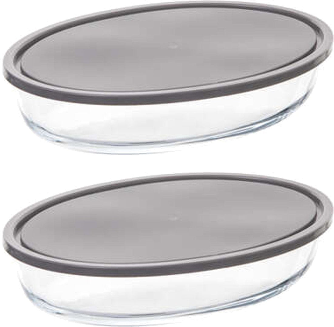 5Five Borosilicate glass oven dish with lid - 2x - oval - 2.4 Liters - 32 x 21 x 6.7 cm