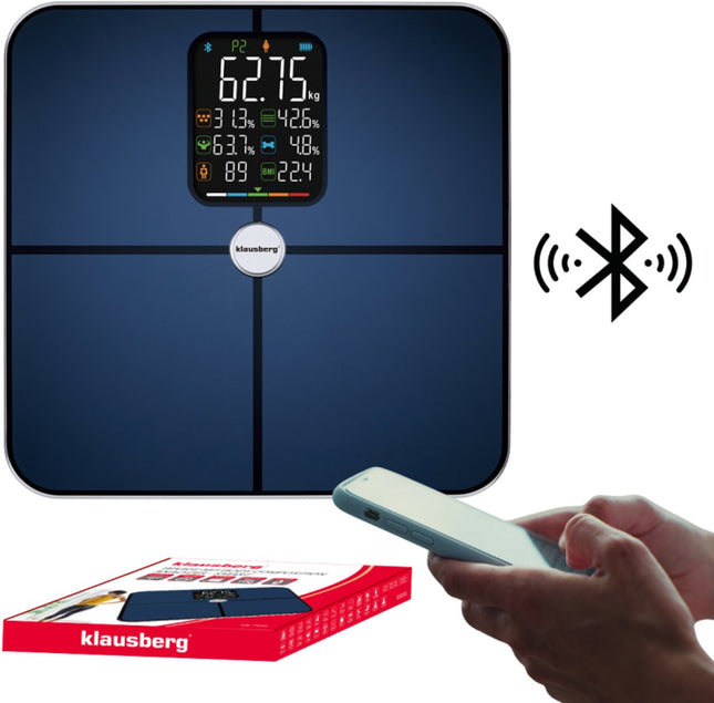 Klausberg KB-7940 slimme personenweegschaal met BIA en app – donkerblauw
