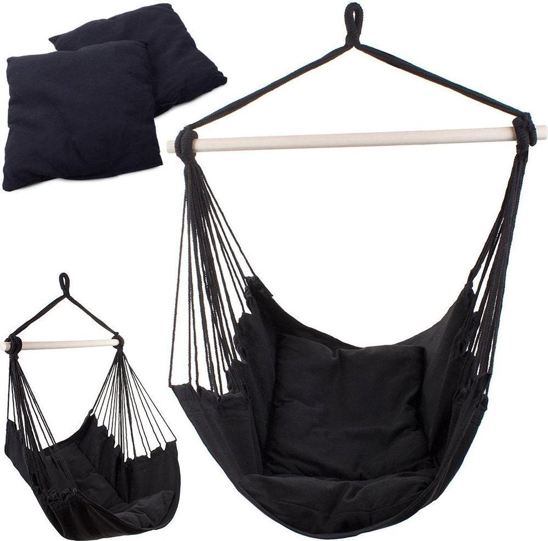 Braziliaanse hangstoel buiten – hangmat stoel met houten frame en 2 kussens
