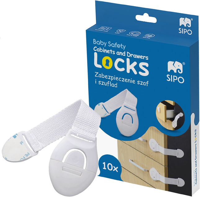 SIPO SBS-216 kastbeveiliging baby – set van 10 met kliksysteem, wit