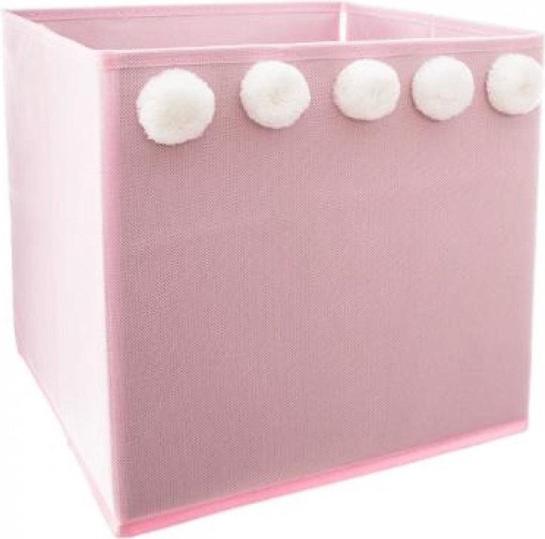 Opbergdoos vierkant Pompom roze – opvouwbaar, 29 x 29 x 29 cm