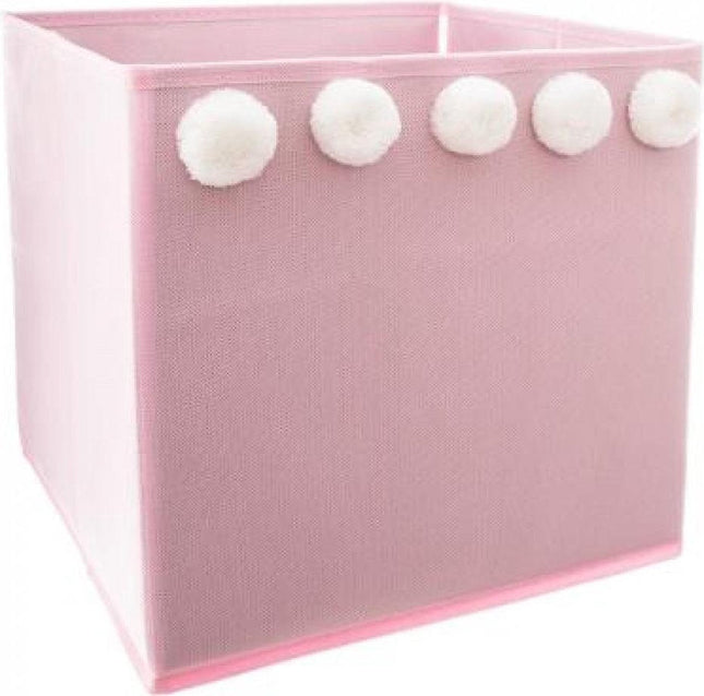 Opbergdoos vierkant Pompom roze – opvouwbaar, 29 x 29 x 29 cm