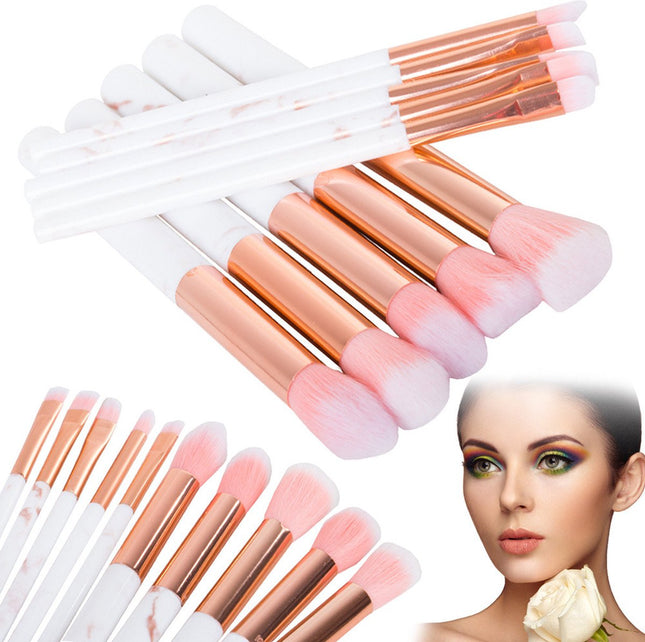 Pinceaux de maquillage professionnels | Pinceau poudre | Pinceau estompeur | Pinceau fard à paupières | Pinceau bronzer | Pinceau fond de teint | Contour | Lot de 10 pinceaux de maquillage | Rose et blanc