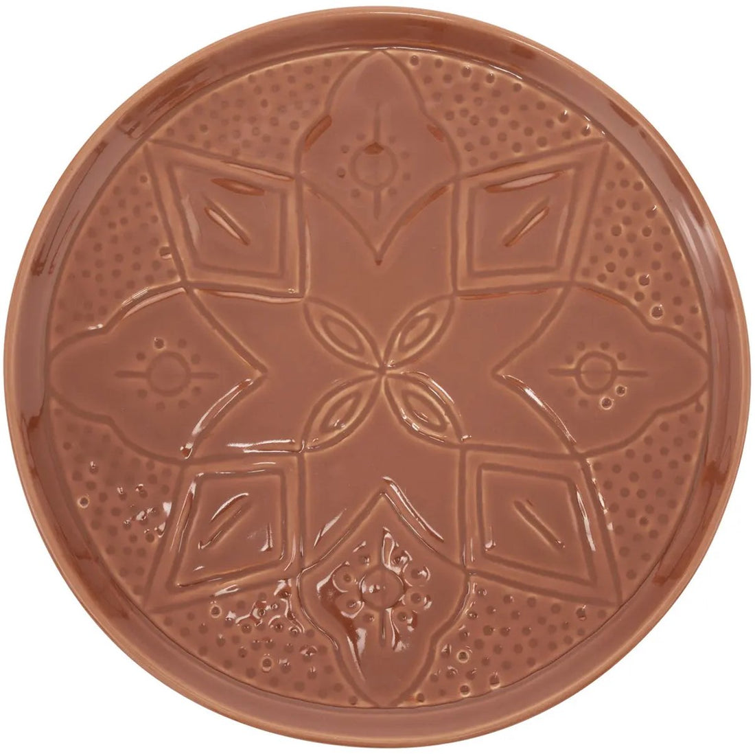 Terracotta borden 27 cm – set van 2 dinerborden met gegraveerd bloemmotief