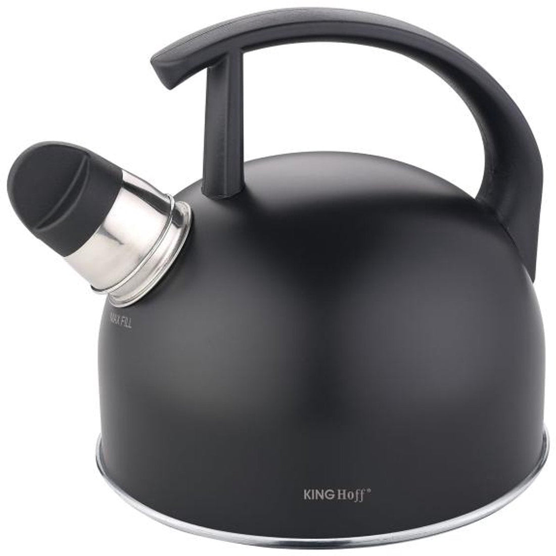Kinghoff fluitketel 1,5 liter – rvs waterketel in mat zwart, ook voor inductie