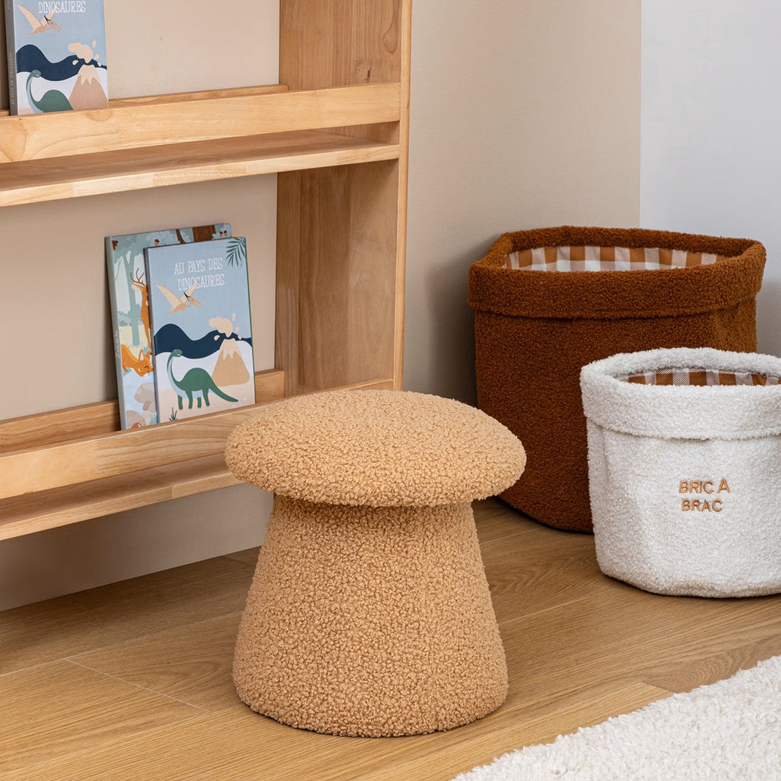 Atmosphera Kids Teddy poef voor de kinderkamer – bruin, Ø 28 x 28 cm