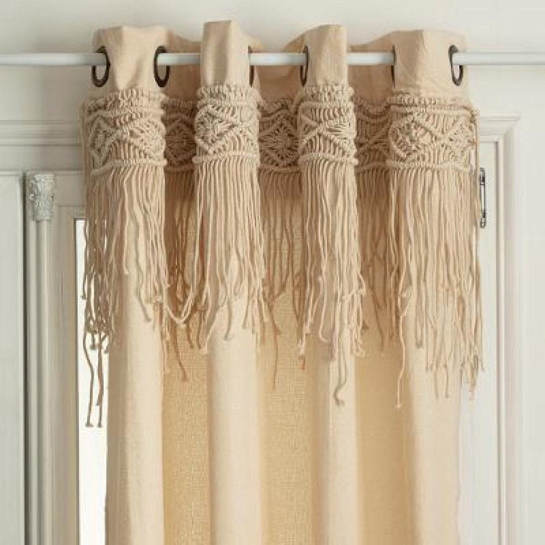 Macramé gordijn beige van katoen – Atmosphera Ritueel, 140 x 260 cm