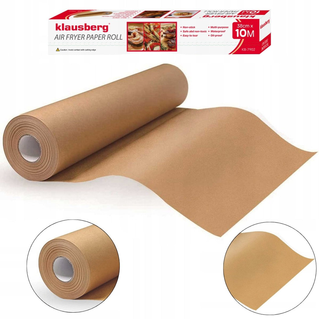 Klausberg KB-7902 bakpapier op rol voor airfryer en oven – 10 m x 38 cm