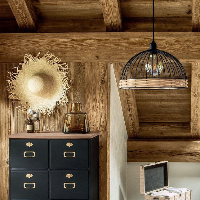 Atmosphera Suwa rotan hanglamp met zwart metaal – Ø 35 cm, E27