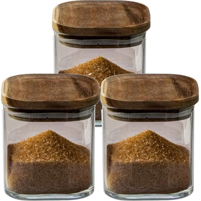 5Five voorraadpotten glas met acaciahouten deksel, 4 stuks – 600 ml