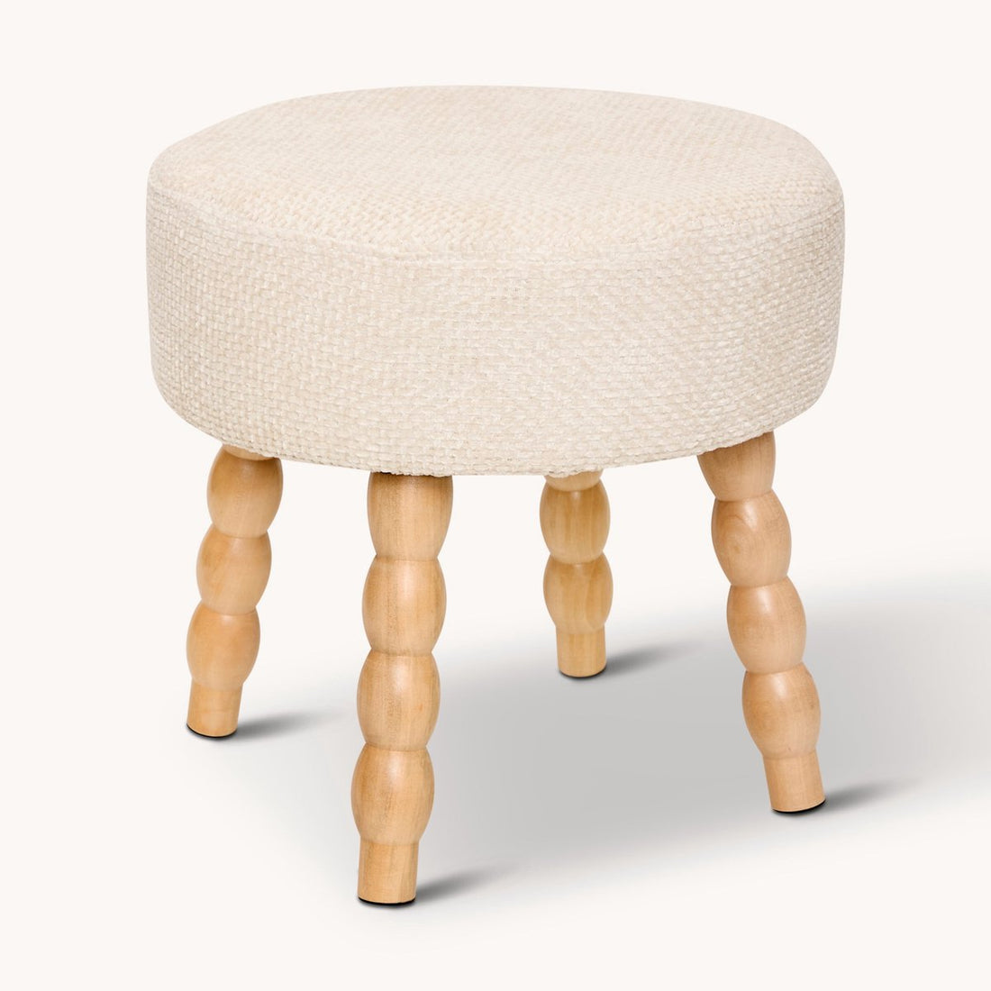 Atmosphera Spolo poef wit van velvet – met houten pootjes, Ø 38 cm