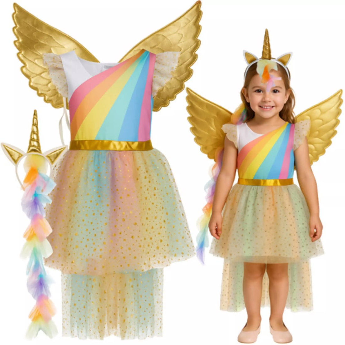 Kruzzel Unicorn costume 122‑128 cm – dress, wings & headband