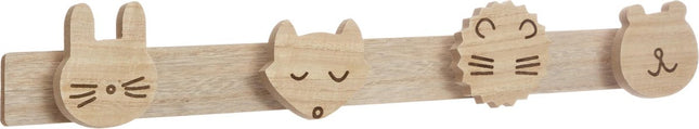 Atmosphera Kids kinderkapstok wilde dieren – hout, 4 dierenkoppen, 55 cm