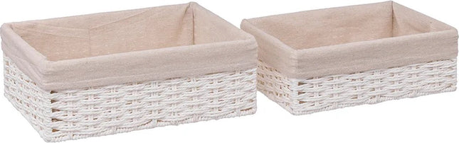 5Five set van 2 witte gevlochten manden met beige stoffen inzet