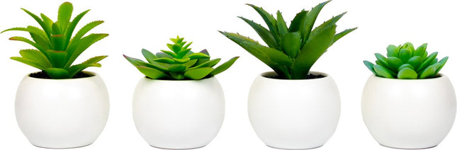 Atmosphera Artificial Plant - Fake Plant - White - Set of 4 - For Indoor Use - With Pot - Round