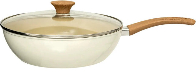 5Five Casserole/poêle à wok avec couvercle Harmony - Toutes sources de chaleur - Beige - Diamètre 27 cm - poignée en bakélite - aluminium