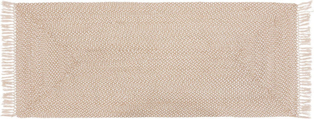 Langwerpig tapijt Floral – beige jute en katoen met franjes, 80 x 200 cm