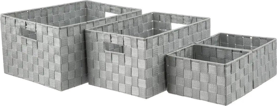 5Five gevlochten opbergmandjes, set van 4 – grijs, in 3 formaten, met handvatten