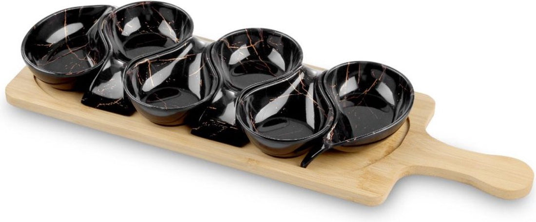 Planche de  service pour apéritif avec 6 coupelles – aspect marbre