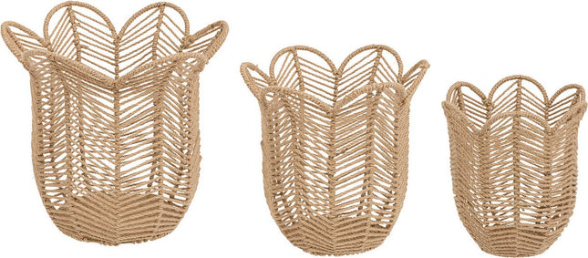 Atmosphera jute manden set van 3 – The Floral, Ø 37, 30 en 25 cm, beige