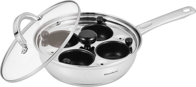 Klausberg 7606 eierpan met 4 eiervakjes en glazen deksel – Ø 20 cm