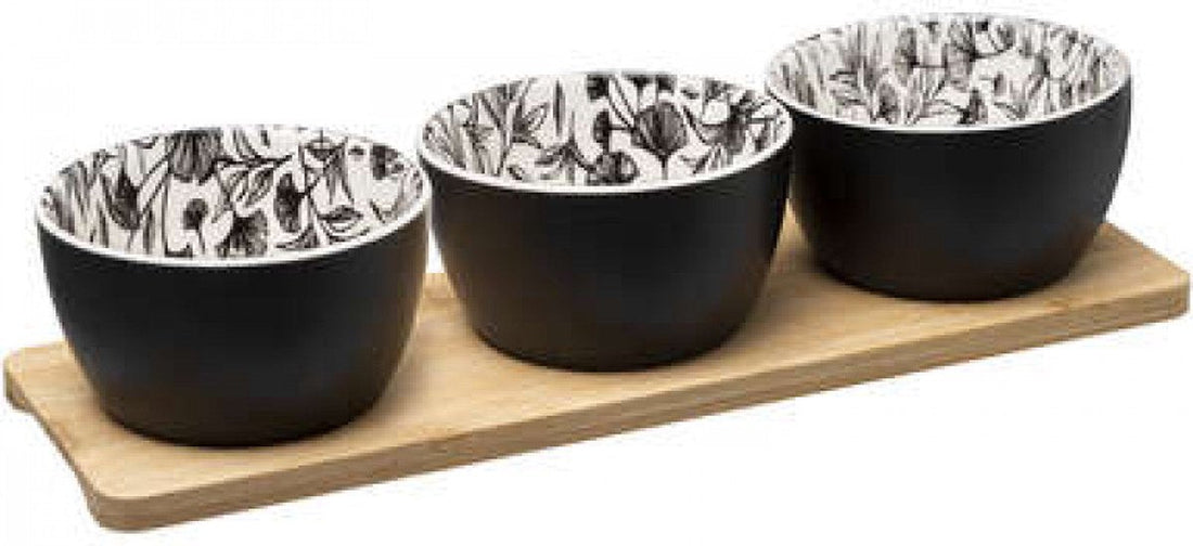 Tapas servies set 4-delig – aperitiefset van aardewerk, wit met bloemen