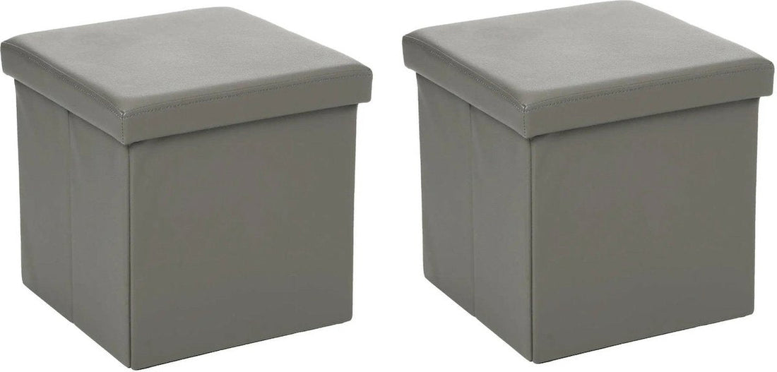 Atmosphera Pouffe / Ottoman / Footstool - 2x - storage box - grey - PVC / MDF - 38 x 38 cm - foldable