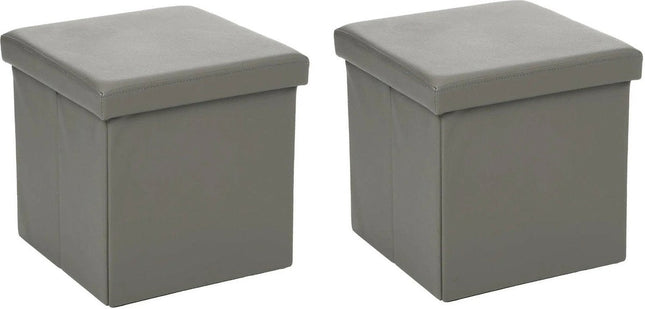 Atmosphera Poef / Hocker / voetenbankje - 2x - opbergbox - grijs - pvc / mdf - 38 x 38 cm - opvouwbaar