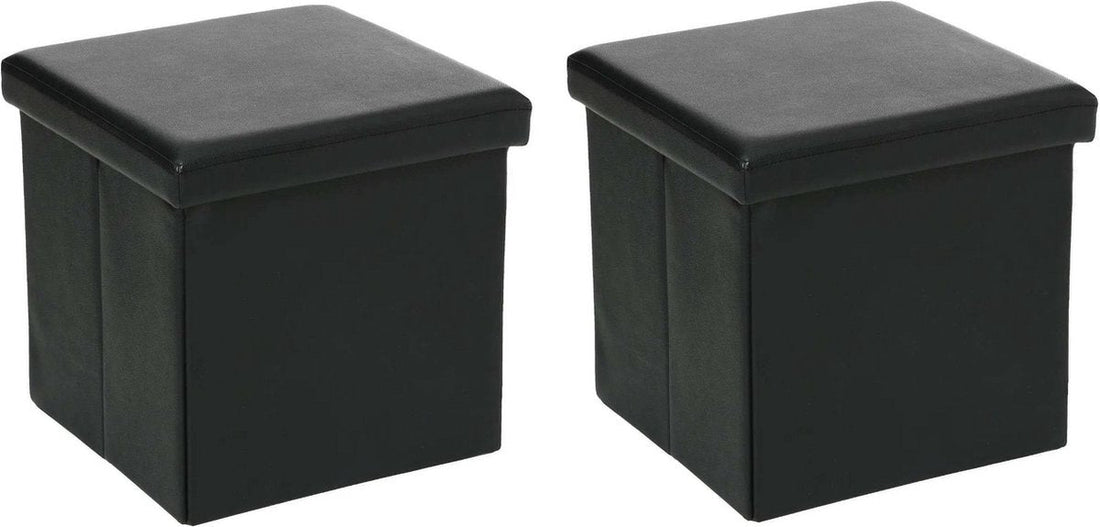 Atmosphera opbergpoef zwart, set van 2 – opvouwbare hocker met deksel, 38 cm