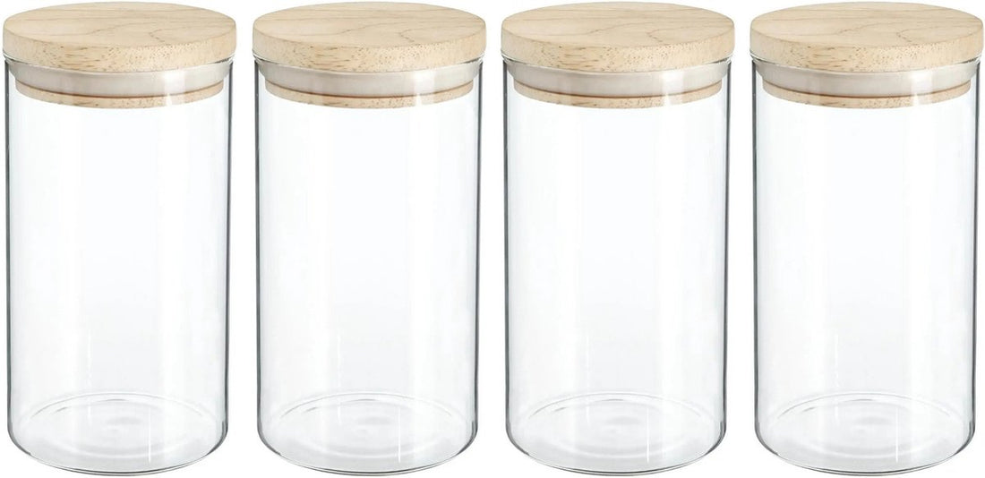 Secret de Gourmet voorraadpotten glas 1 liter, set van 4 – houten deksel