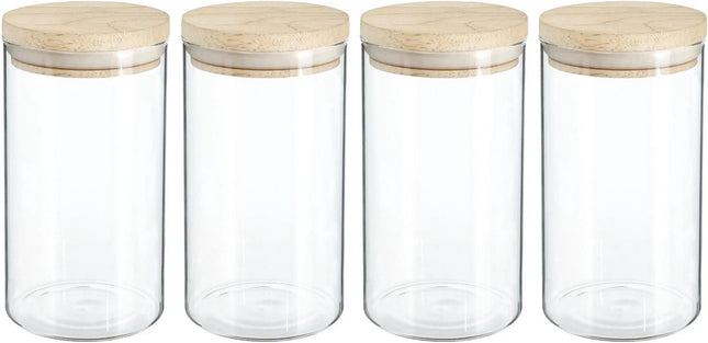 Secret de Gourmet voorraadpotten glas 1 liter, set van 4 – houten deksel