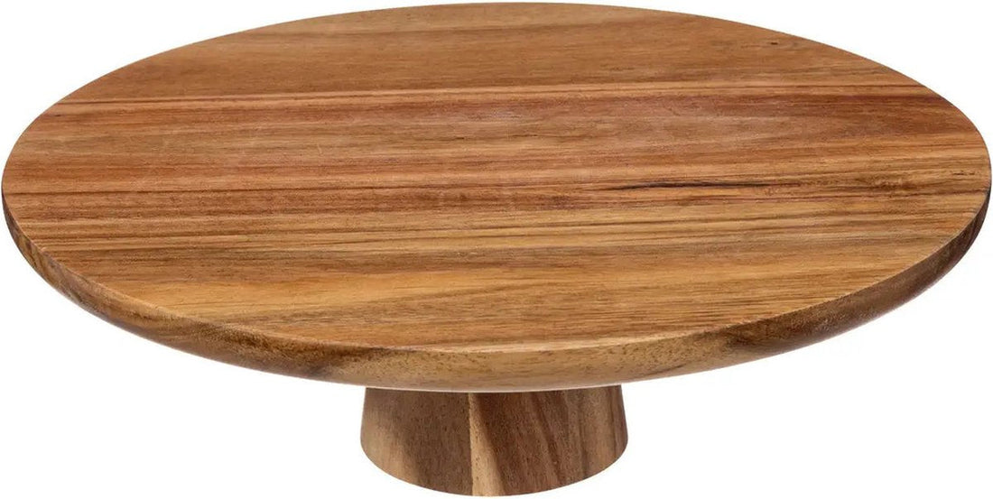 5Five taartplateau op voet – ronde serveerschaal van acaciahout, 28 x 9 cm