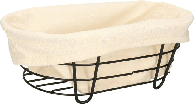 5Five broodmand Bistro, ovaal – metaal en stof, zwart/crèmewit, 28 x 18 cm