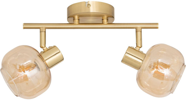 Atmosphera Pilia plafondlamp met 2 spots – goud en amberglas, 28 x 11 x 19 cm