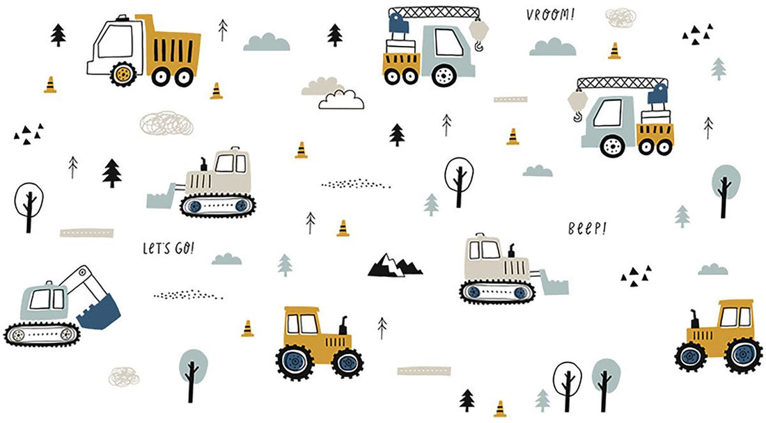 Wandsticker tractors en graafmachines – set bouwvoertuigen, 50 x 90 cm