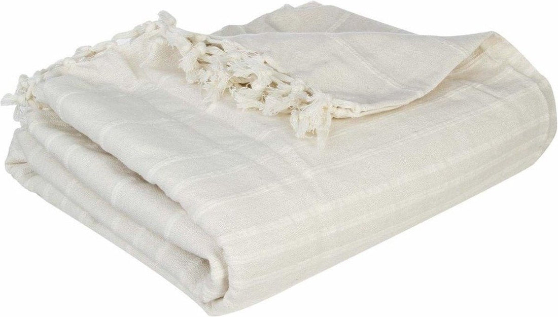 Beddensprei van katoen in ivoor, 230 x 250 cm – Atmosphera, met franjes