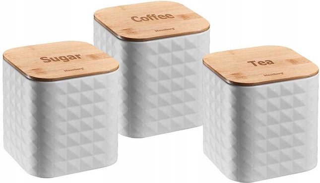 Klausberg 7485 voorraadbussen koffie, thee en suiker – set van 3, wit
