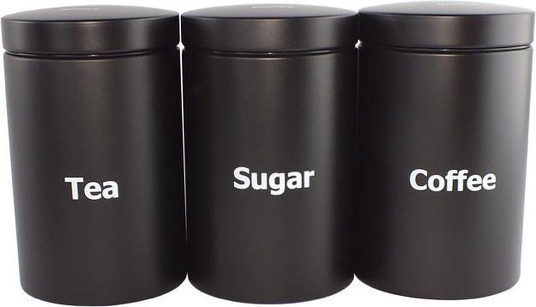 Zwarte voorraadpotten van Klausberg – set van 3 voor koffie, thee en suiker