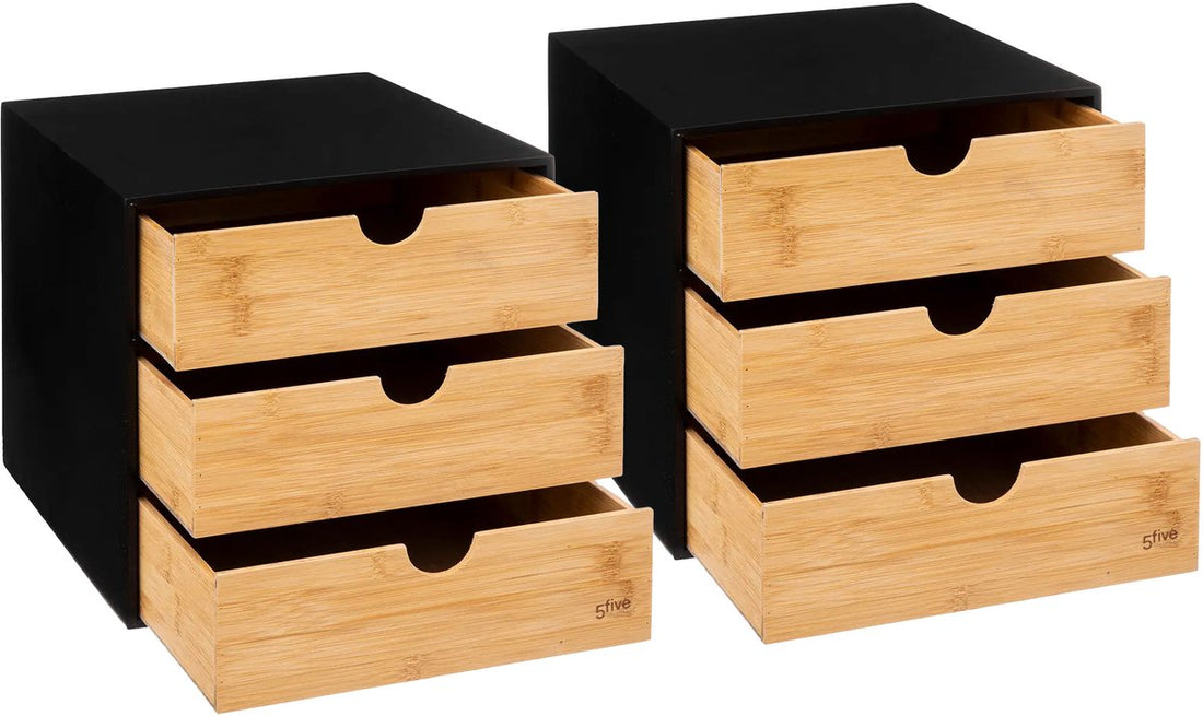 5Five kantoor organizer ladeblok met 3 lades – hout, 25 x 31 x 24 cm, set van 2