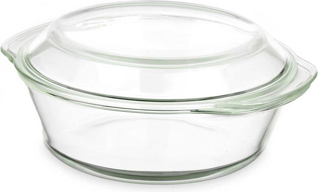 Ronde glazen ovenschaal met deksel – hittebestendig borosilicaatglas, 2 liter