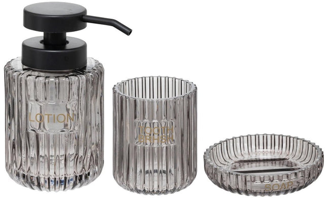 5Five badkameraccessoires set van 3 in grijs glas – met zeepdispenser