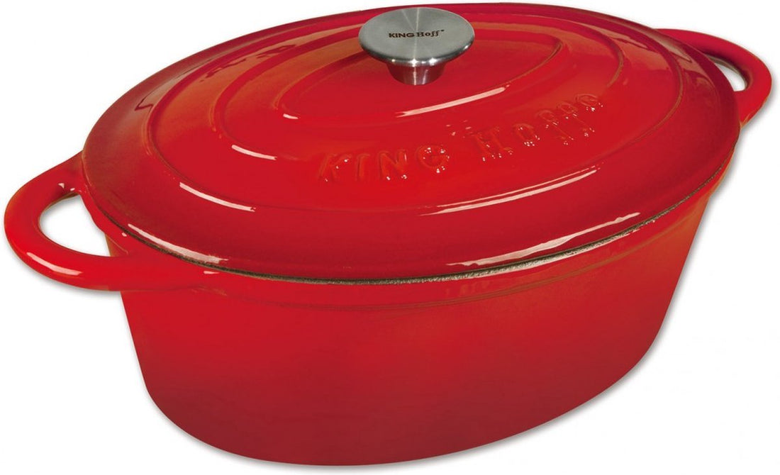 Kinghoff 1612 - gietijzeren braadpan - ovaal - 33 cm - 6, 2L - rood - email